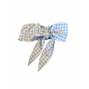 Blue Gingham Strapless Crop Top Bow Front Medium Smocked Back Cottagecore Bandea